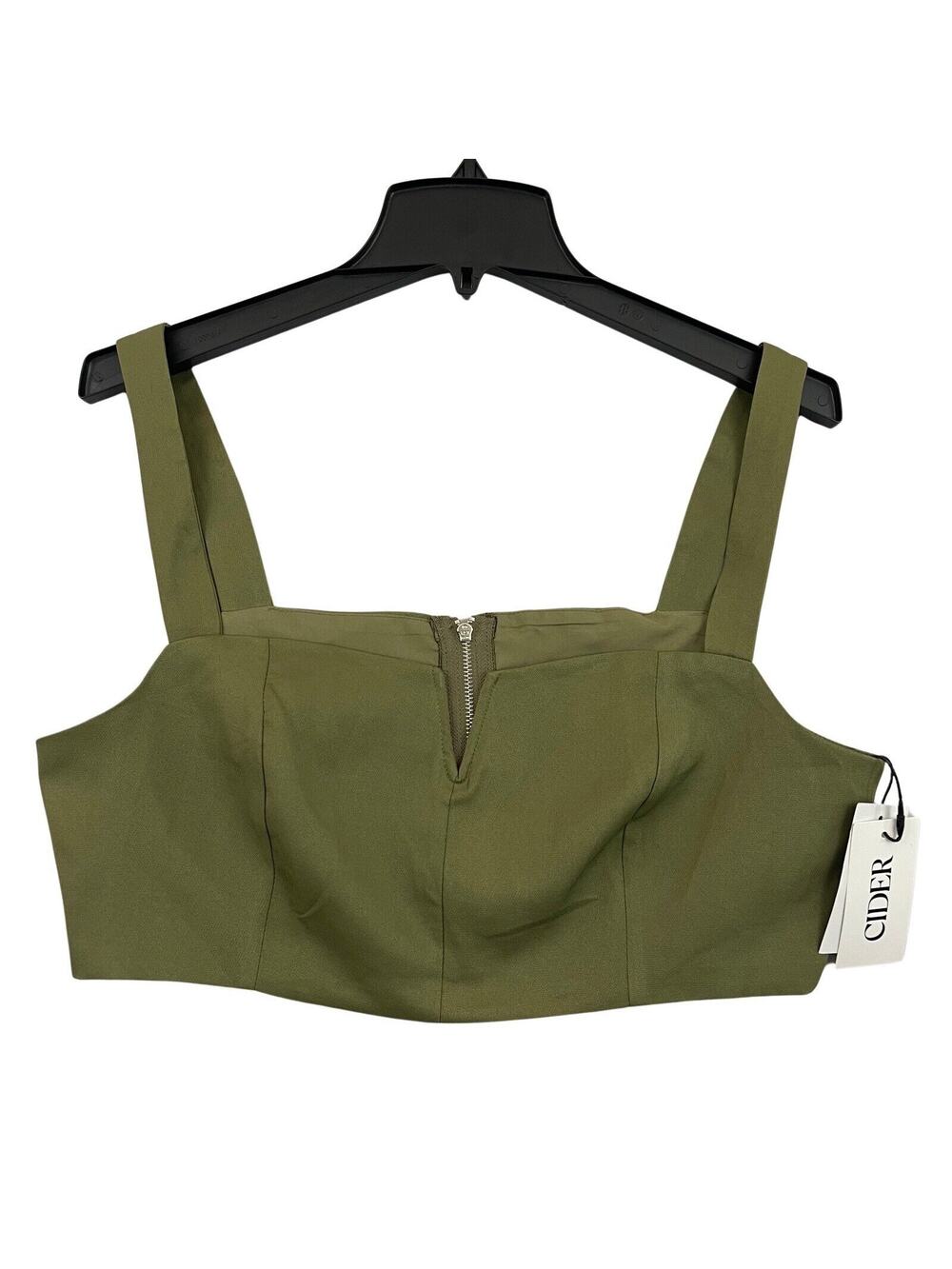 Cider Crop Top Womens Large Army Green Cami Camisole Sleeveless Shirt Zip NEW